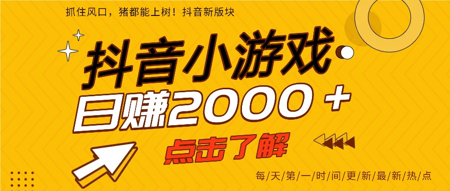 5年爆火的抖音小游戏项目，一部手机日入2000+-灼光资源宝库