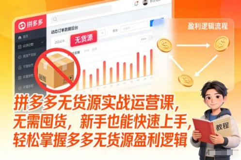 拼多多无货源实战运营课，无需囤货，新手也能快速上手，轻松掌握多多无货源盈利逻辑-灼光资源宝库