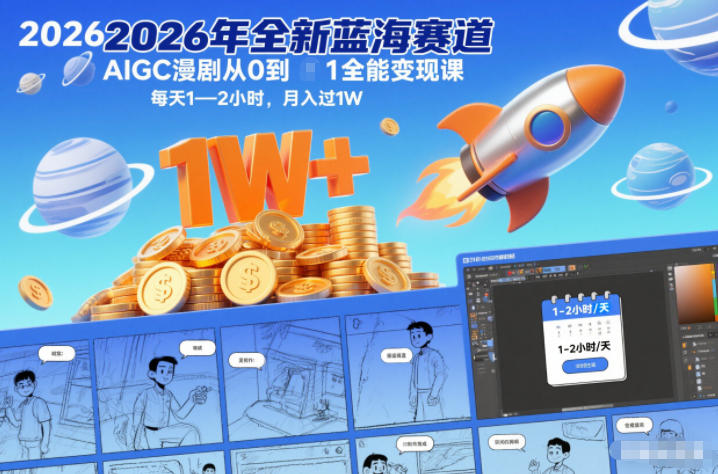 2026年全新蓝海赛道AIGC漫剧从0到1全能变现课，每天1—2小时，月入过1W-灼光资源宝库