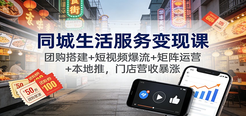 同城生活服务变现课：团购搭建+短视频爆流+矩阵运营+本地推，门店营收暴涨-灼光资源宝库