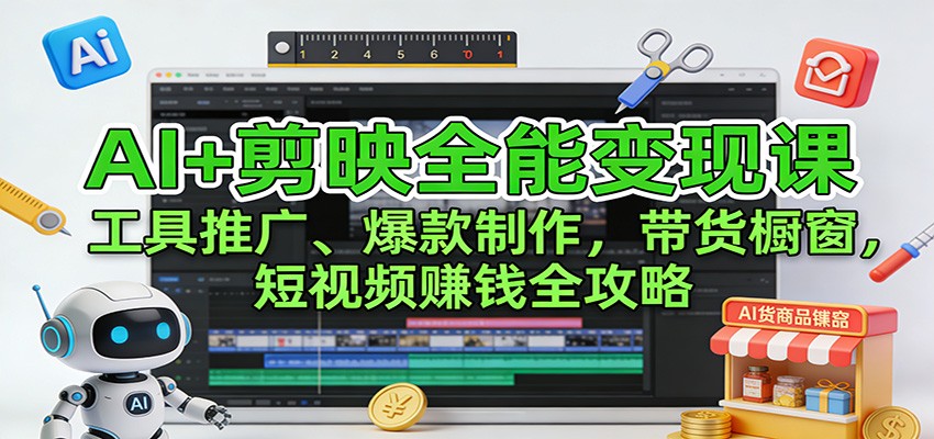 AI+剪映全能变现课:工具推广、爆款制作、带货橱窗,短视频赚钱全攻略-灼光资源宝库