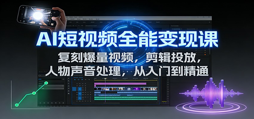 AI短视频全能变现课：复刻爆量视频，剪辑投放，人物声音处理，从入门到精通-灼光资源宝库