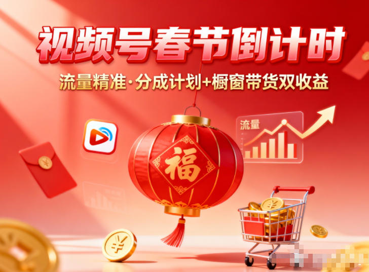 视频号做春节倒计时,流量精准,分成计划+橱窗带货双收益-蘑菇资源宝库