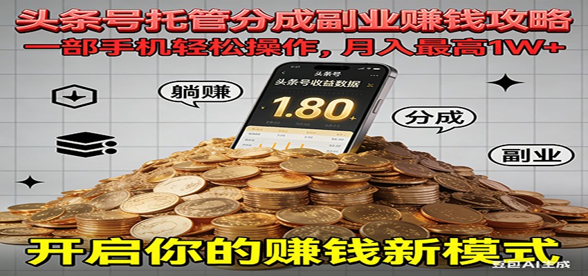 全程托管今日头条，一部手机就可以开干，最高躺赚1W+-灼光资源宝库