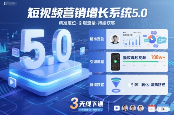 短视频营销增长系统5.0，精准定位-引爆流量-持续获客，3天线下课(音频+图片)-灼光资源宝库