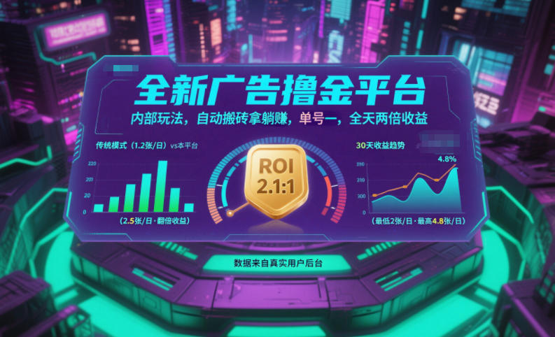 全新广告撸金平台，内部玩法，自动搬砖拿躺賺，单号一天保底2张+，全天两倍收益【揭秘】-灼光资源宝库
