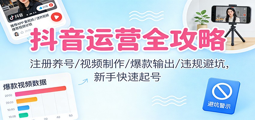 抖音运营全攻略：注册养号/视频制作/爆款输出/违规避坑，新手快速起号-灼光资源宝库