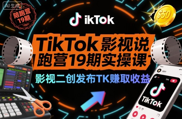 TikTok影视解说陪跑营19期实操课，影视二创发布TK賺取收益，万播收益50美金(更新)-灼光资源宝库