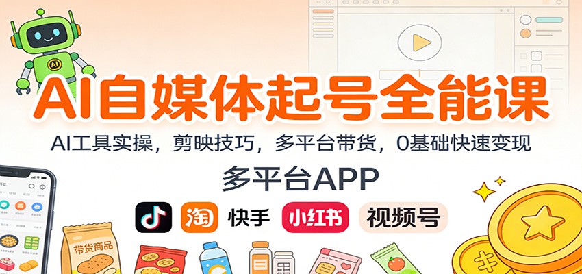 AI自媒体起号全能课：AI工具实操，剪映技巧，多平台带货，0基础快速变现-灼光资源宝库