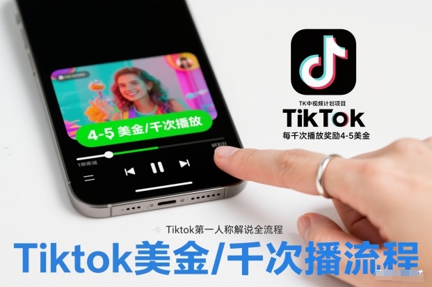 TK中视频计划项目，Tiktok第一人称解说流程，每干次播放奖励4-5美金-灼光资源宝库