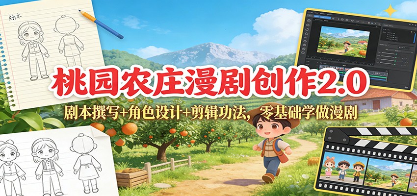 桃园农庄漫剧创作2.0：剧本撰写+角色设计+剪辑功法，零基础学做漫剧-灼光资源宝库