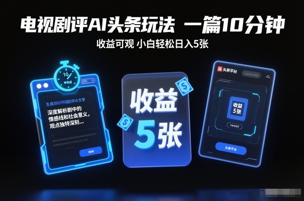 电视剧评AI头条玩法，一篇10分钟，收益可观，小白轻松日入5张+【独家】-灼光资源宝库