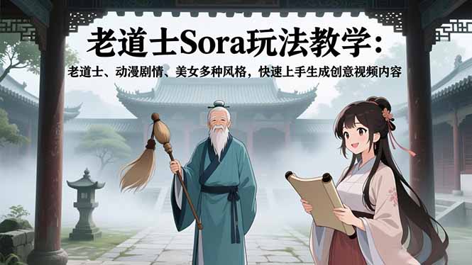 老道士Sora玩法教学：老道士、动漫剧情、美女多种风格，快速上手生成创意视频内容-灼光资源宝库
