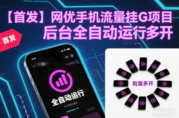 【首发】网优手机流量挂G项目，后台全自动运行，可无限批量多开【揭秘】-灼光资源宝库