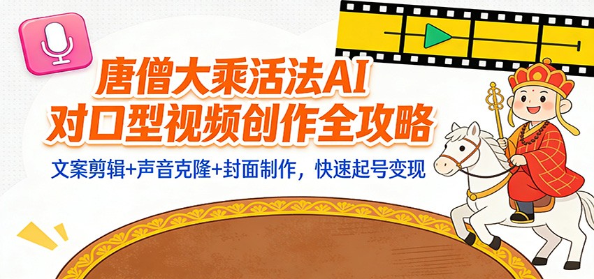 “大乘活法”AI对口型视频创作全攻略：文案剪辑+声音克隆+封面制作，快速起号变现-灼光资源宝库