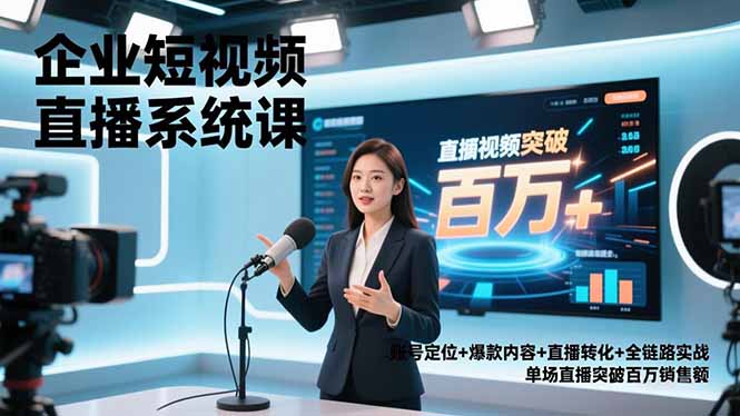 企业短视频直播系统课，账号定位+爆款内容+直播转化+全链路实战，单场直播突破百万销售额-灼光资源宝库