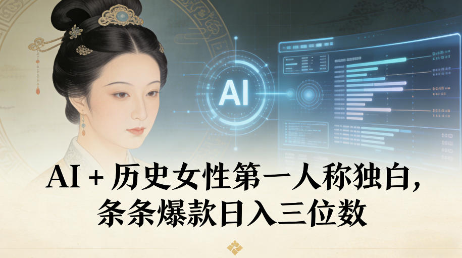 AI+历史女性第一人称独白，条条爆款日入三位数-灼光资源宝库