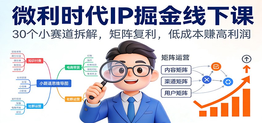 微利时代IP掘金线下课：30个小赛道拆解，矩阵复利，低成本赚高利润-灼光资源宝库