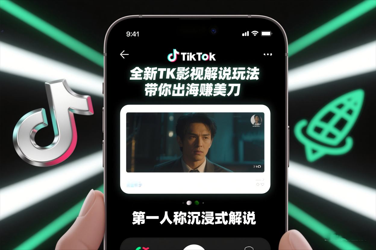 TikTok第一人称影视解说教学，全新TK影视解说玩法，带你出海賺美刀-灼光资源宝库