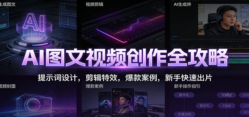 AI图文视频创作全攻略:提示词设计,剪辑特效,爆款案例,新手快速出片-灼光资源宝库