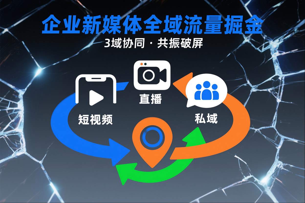 短视频全域商业模式，企业新媒体全域流量掘金，3域协同，共振破屏，短视频-直播-私域-地域-灼光资源宝库