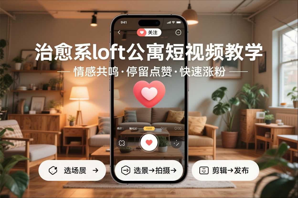 治愈系loft公寓短视频制作教学,情感共鸣引停留点赞关注,快速起号涨粉-灼光资源宝库
