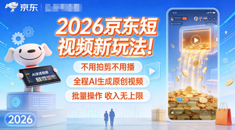 2026京东短视频新玩法！不用拍剪不用播，全程AI生成原创视频，批量操作收入无上限-灼光资源宝库