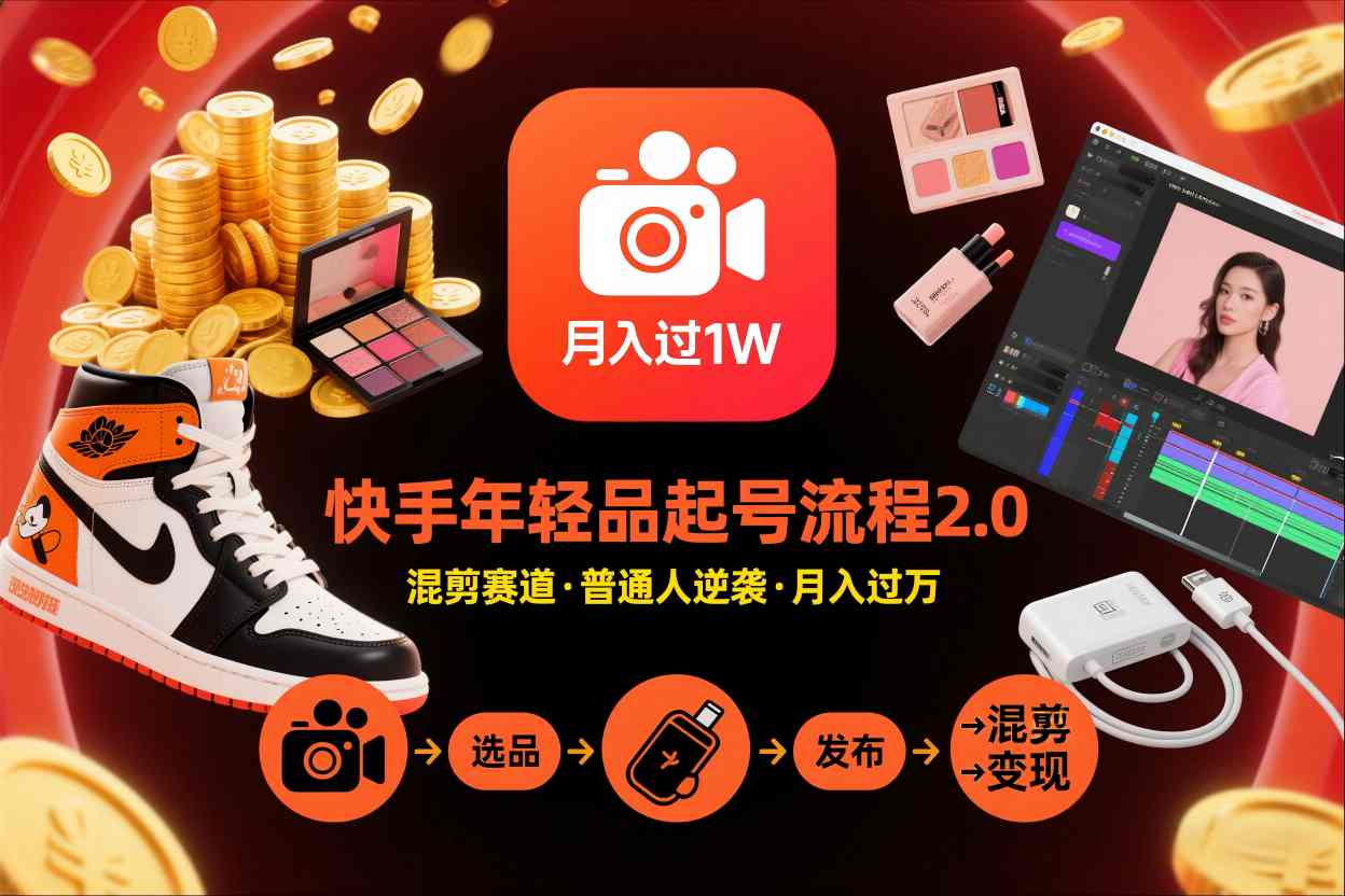 快手短视频带货年轻品起号流程2.0，快手年轻品混剪赛道，普通人也能月入过1W-灼光资源宝库