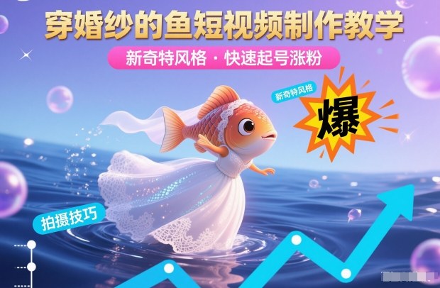 穿婚纱的鱼短视频制作教学，新奇特风格，快速起号涨粉-灼光资源宝库