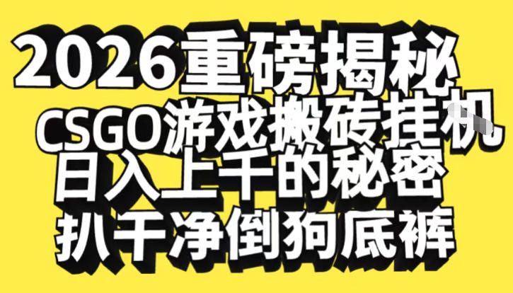 2026开年重磅解密，CSGO游戏搬砖挂G日入1k+的秘密，把倒狗的底裤扒干【揭秘】-灼光资源宝库