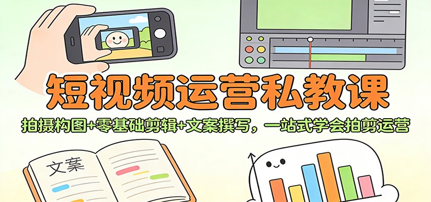 短视频运营私教课：拍摄构图+零基础剪辑 +文案撰写，一站式学会拍剪运营-灼光资源宝库