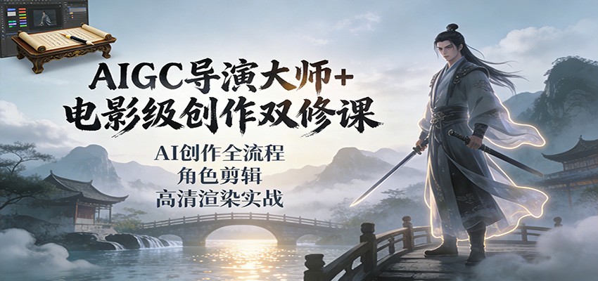AIGC导演大师+电影级创作双修课：AI创作全流程、角色剪辑、高清渲染实战-灼光资源宝库