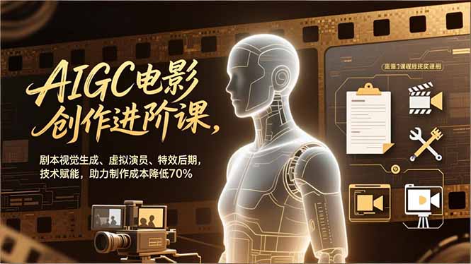 AIGC电影创作进阶课，剧本视觉生成、虚拟演员、特效后期，技术赋能，助力制作成本降低70%-灼光资源宝库