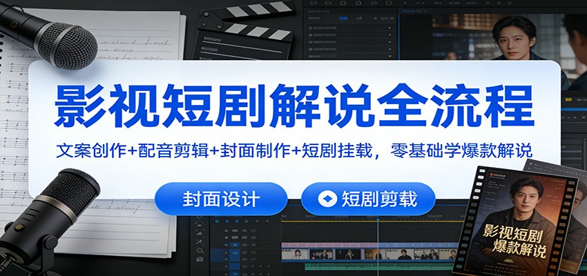 影视短剧解说全流程：文案创作+配音剪辑+封面制作+短剧挂载，零基础学爆款解说-灼光资源宝库