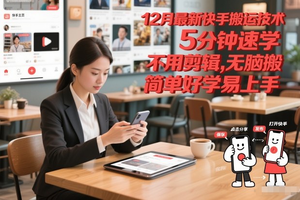 12月最新快手搬运技术，5分钟速学，不用剪辑无脑搬，简单好学易上手-灼光资源宝库
