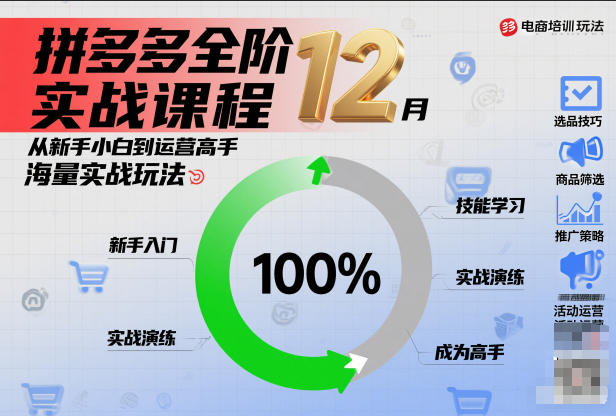 拼多多全阶实战课程12月，从新手小白到运营高手，海量实战玩法-灼光资源宝库