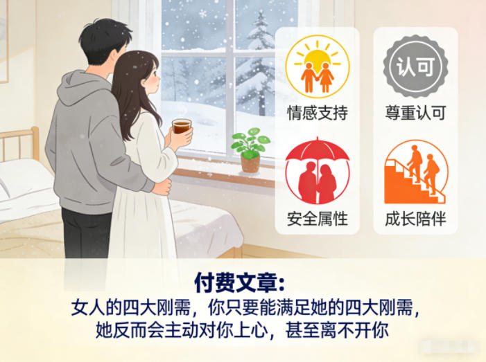 付费文章：女人的四大刚需，你只要能满足她的四大刚需，她反而会主动对你上心，甚至离不开你-灼光资源宝库