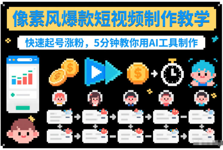 像素风爆款短视频制作教学，快速起号涨粉，5分钟教你用AI工具制作-灼光资源宝库