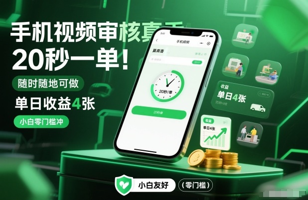 手机视频审核真香！20秒一单，随时随地可做，单日收益4张，小白零门槛冲【揭秘】-灼光资源宝库