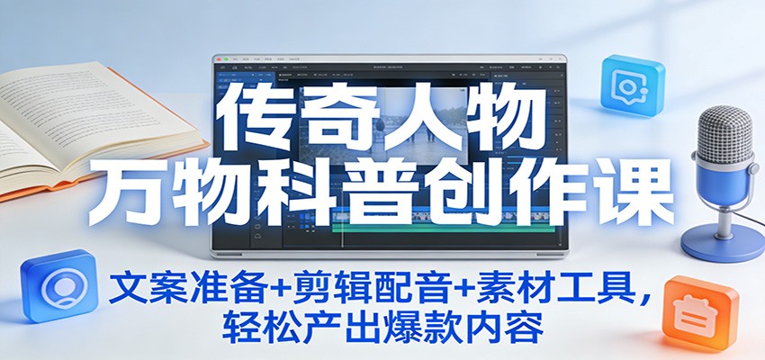 传奇人物万物科普创作课：文案准备+剪辑配音+素材工具，轻松产出爆款内容-灼光资源宝库
