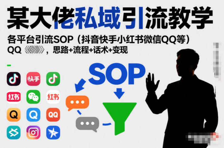 某大佬私域引流教学，各平台引流SOP(抖音快手小红书微信QQ等)，思路+流程+话术+变现-灼光资源宝库