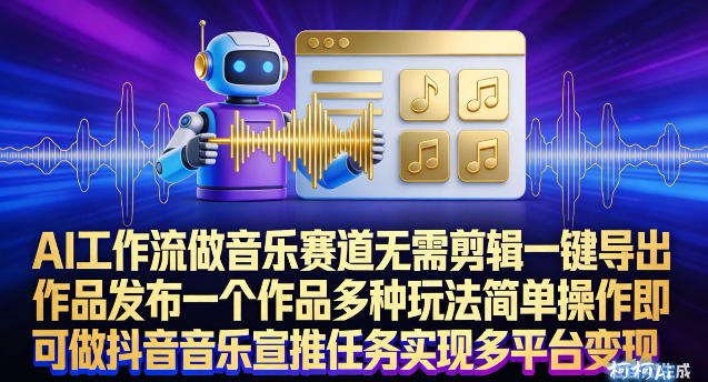 AI工作流做音乐赛道，无需剪辑，一键导出作品发布，一个作品多种玩法，简单操作即可做抖音音乐宣推任务-灼光资源宝库