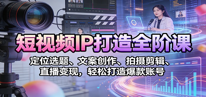 短视频IP打造全阶课:定位选题、文案创作、拍摄剪辑、直播变现,轻松打造爆款账号-蘑菇资源宝库