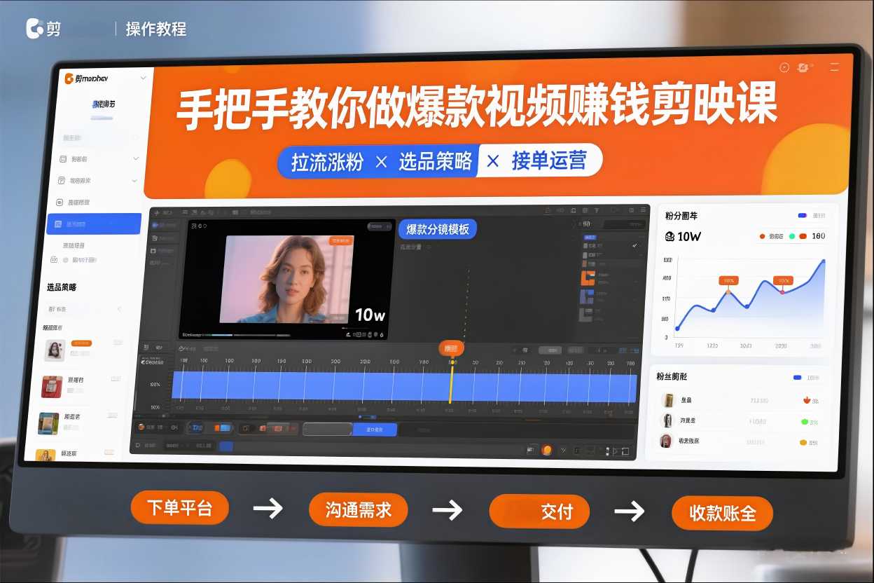 手把手教你做爆款视频赚钱剪映课,手把手教学拉流涨粉、选品策略和接单运营(更新2026)-灼光资源宝库