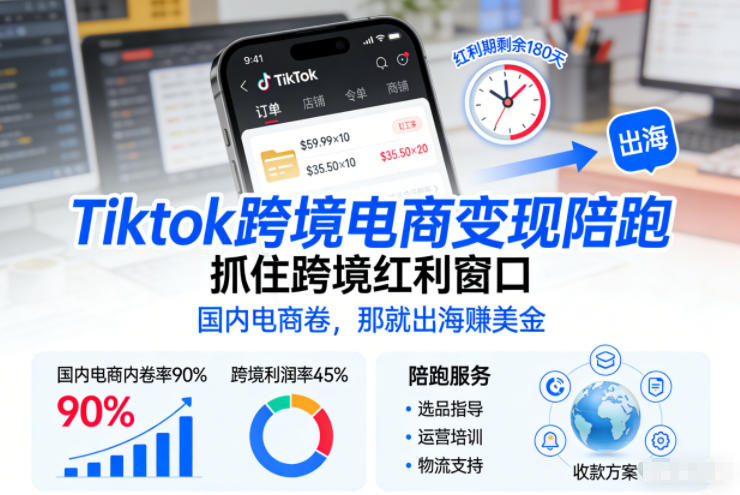Tiktok跨境电商变现陪跑，抓住跨境红利窗口，国内电商卷，那就出海賺美金-灼光资源宝库