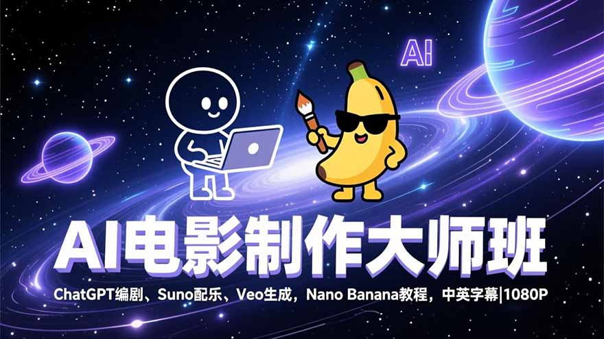 AI电影制作大师班：ChatGPT编剧、Suno配乐、Veo生成，Nano Banana教程，中英字幕|1080P-灼光资源宝库