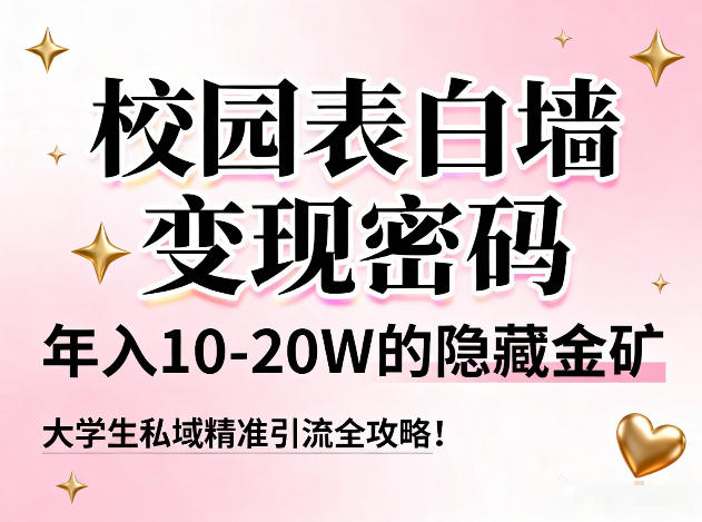 校园表白墙变现密码，年入10-20W的隐藏金矿，大学生私域精准引流全攻略！-灼光资源宝库