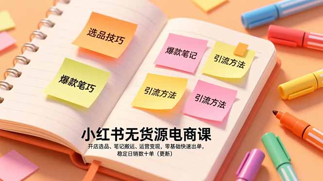 小红书无货源电商课，开店选品、笔记搬运、运营变现，零基础快速出单，稳定日销数十单(更新-灼光资源宝库