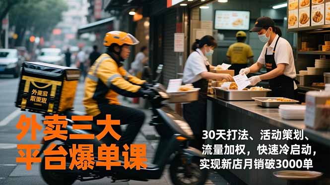外卖三大平台爆单课，30天打法、活动策划、流量加权，快速冷启动，实现新店月销破3000单-灼光资源宝库