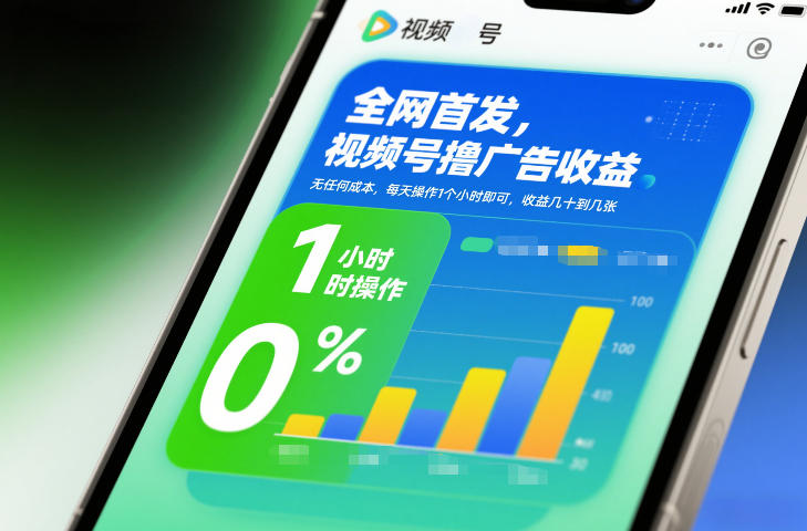 全网首发，视频号撸广告收益，无任何成本，每天操作1个小时即可，收益几十到几张-灼光资源宝库